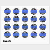 Royal Blauw Zwart Bruiloft Damask Dank u Ronde Sticker (Vel)