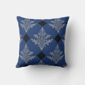 Royal Blauw, Zwart en Zilver Damask Style Kussen (Achterkant)