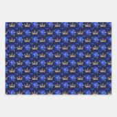 Royal Blauwe Bloemen en Gouden Kronen Inpakpapier Vel (Voorkant 2)