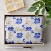Royal Blauwe Bloemen en Gouden Kronen Tissuepapier (Geschenk)