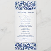 Royal blauwe bloemen wervelingen op zilver Wedding Programmakaart (Achterkant)