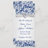 Royal blauwe bloemen wervelingen op zilver Wedding Programmakaart (Voorkant / Achterkant)