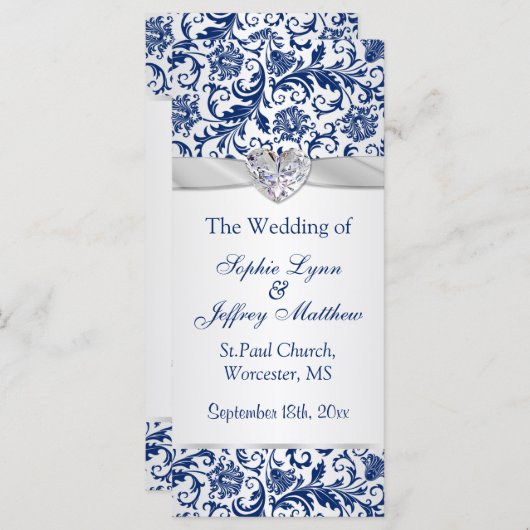 Royal blauwe bloemen wervelingen op zilver Wedding Programmakaart (Voorkant / Achterkant)