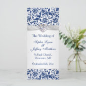 Royal blauwe bloemen wervelingen op zilver Wedding Programmakaart (Staand voorkant)