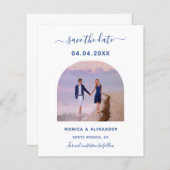 Royal blauwe foto bruiloft Save the Date kaart (Voorkant / Achterkant)