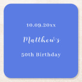 Royal blauwe naam script verjaardag kartonnen onderzetters (Voorkant)