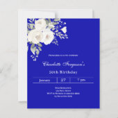Royal blauwe witte bloemen verjaardagsuitnodiging (Voorkant)
