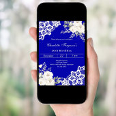 Royal blauwe witte rozen kant verjaardag kaart