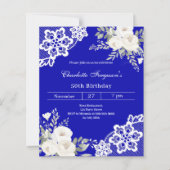 Royal blauwe witte rozen kant verjaardagsuitnodigi (Voorkant)