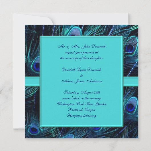 Royal Blauwgroen Blue Peacock bruiloft Kaart (Achterkant)