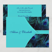 Royal Blauwgroen Blue Peacock Huwelijksuitnodiging Kaart (Voorkant / Achterkant)