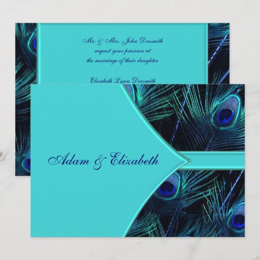 Royal Blauwgroen Blue Peacock Huwelijksuitnodiging Kaart (Voorkant / Achterkant)