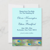 Royal Blauwgroen Blue Peacock Huwelijksuitnodiging Save The Date (Voorkant)