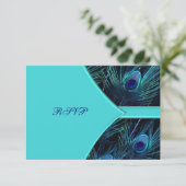 Royal Blauwgroen Blue Peacock Wedding RSVP Kaartje (Staand voorkant)