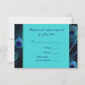 Royal Blauwgroen Blue Peacock Wedding RSVP Kaartje (Achterkant)