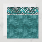 Royal Blauwgroen Glimmer Damask Wedding Invite Kaart (Achterkant)