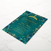 Royal Blauwgroen Gold Butterfly Roos Quinceanera Folie Uitnodiging (Gedraaid)