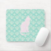  Royal Blauwgroen White Damask Cat Design Pattern Muismat (Met muis)