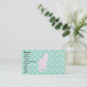Royal Blauwgroen White Damask Cat Design Pattern Visitekaartje (Staand voorkant)