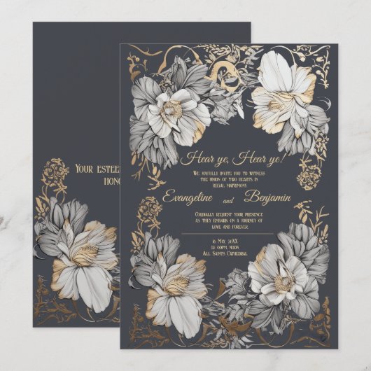 Royal  Bloemen Art Nouveau Bruiloft Kaart (Voorkant / Achterkant)