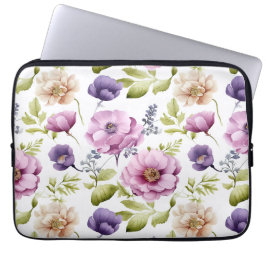 Royal Bloom Symphony Paarse bloemmotief Laptop Sleeve