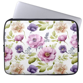 Royal Bloom Symphony Paarse bloemmotief Laptop Sleeve
