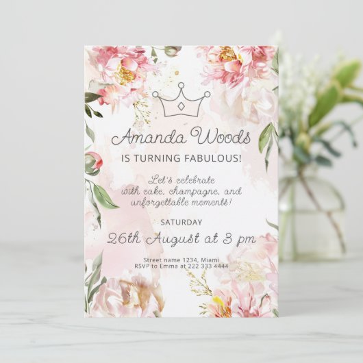 Royal Bloom verjaardagsfeest Kaart (Staand voorkant)