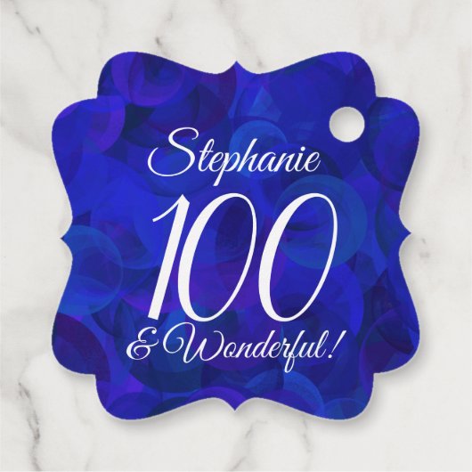 Royal Blue 100 en Wonderful Birthday Party Bedankjes Labels (Achterkant)