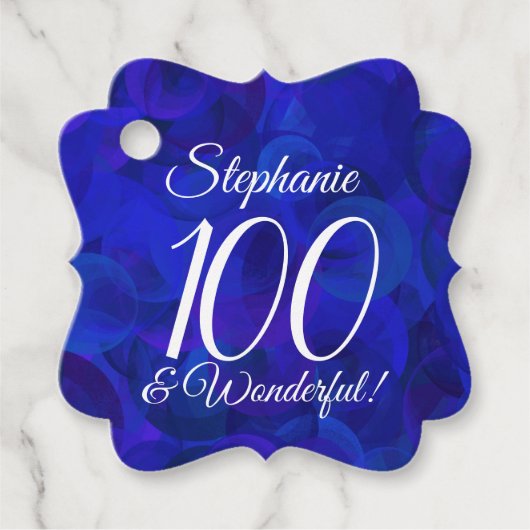 Royal Blue 100 en Wonderful Birthday Party Bedankjes Labels (Voorkant)