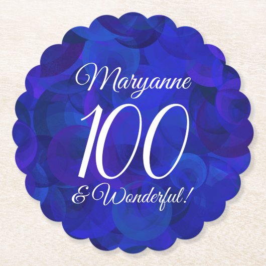 Royal Blue 100 en Wonderful Birthday Party Kartonnen Onderzetters (Voorkant)