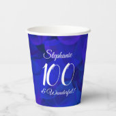 Royal Blue 100 en Wonderful Birthday Party Papieren Bekers (Achterkant)