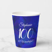 Royal Blue 100 en Wonderful Birthday Party Papieren Bekers (Voorkant)