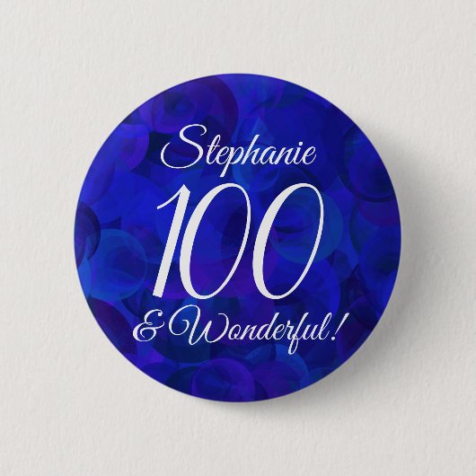 Royal Blue 100 en Wonderful Birthday Party Ronde Button 5,7 Cm (Voorkant)