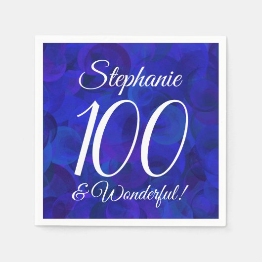 Royal Blue 100 en Wonderful Birthday Party Servet (Voorkant)