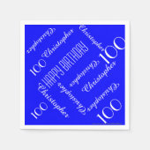 Royal Blue 100th Verjaardag Party Herhaal Namen Pa Servetten (Voorkant)
