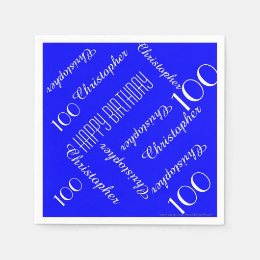 Royal Blue 100th Verjaardag Party Herhaal Namen Pa Servetten (Voorkant)