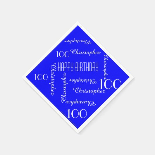 Royal Blue 100th Verjaardag Party Herhaal Namen Pa Servetten (Hoek)