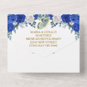 Royal Blue 16e verjaardag Quinceañera gouden kroon All In One Uitnodiging (Achterkant)