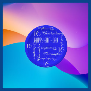 Royal Blue 16th Birthday Party Herhalingsnamen Papieren Bordje
