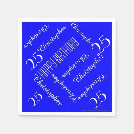 Royal Blue 25th Birthday Party Herhaal Namen, Papi Servetten (Voorkant)