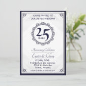 Royal Blue 25th Jubileum Invite Kaart (Staand voorkant)