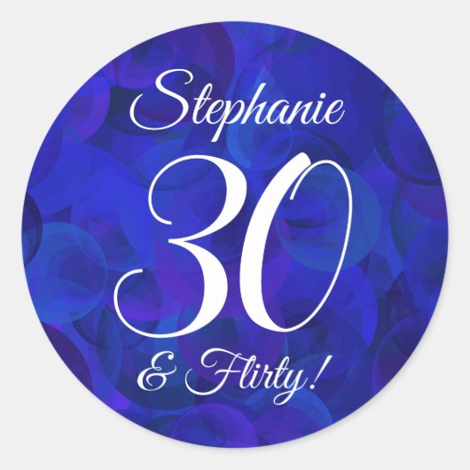 Royal Blue 30 en Flirty Birthday Favor Ronde Sticker (Voorkant)