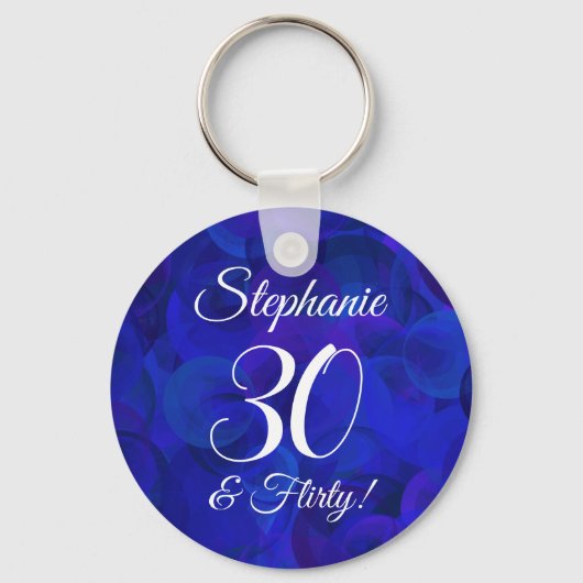 Royal Blue 30 en Flirty Birthday Party Favor Sleutelhanger (Voorkant)