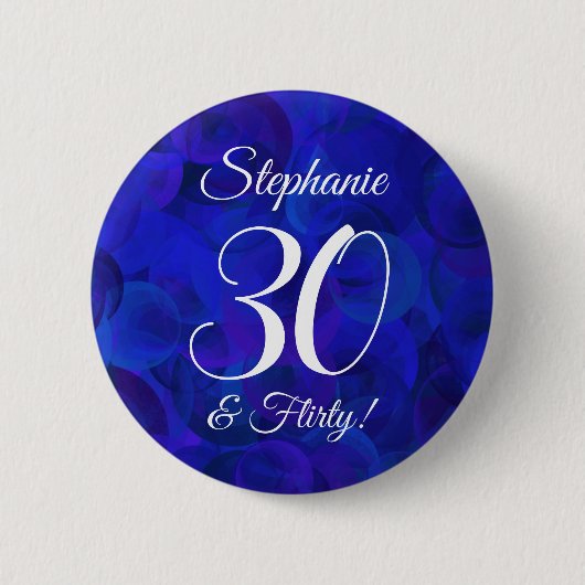 Royal Blue 30 en Flirty Birthday Party Ronde Button 5,7 Cm (Voorkant)