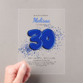 Royal Blue 30th Balloons Confetti Acryl Uitnodigingen (Insitu (Draagbaar))