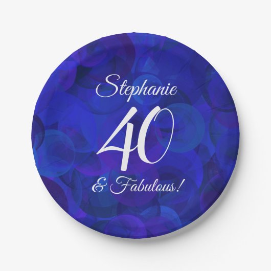 Royal Blue 40 en Fabulous Birthday Party Papieren Bordje (Voorkant)
