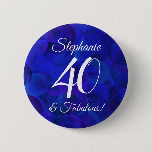 Royal Blue 40 en Fabulous Birthday Party Ronde Button 5,7 Cm (Voorkant)
