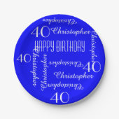 Royal Blue 40th Birthday Party Repating Names Papieren Bordje (Voorkant)