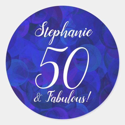 Royal Blue 50 en Fabulous Birthday Favor Ronde Sticker (Voorkant)