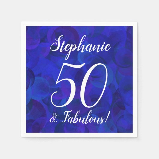 Royal Blue 50 en Fabulous Birthday Party Napkins Servet (Voorkant)